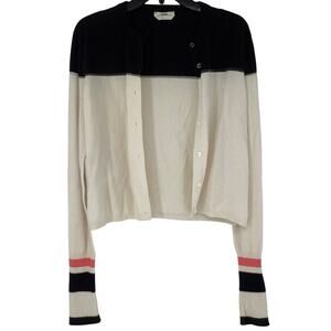 Fendi Women's 4 Ivory Black Cashmere Blend Button Up Crop Cardigan Italy K21-6